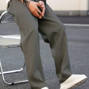 Manfinity Homme Pantalon décontracté pour homme à taille avec cordon de serrage et poches à jambe droite, couleur unie