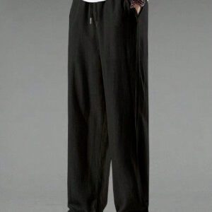 Manfinity Hypemode Pantalon ample pour hommes, taille élastique avec cordon de serrage et jambes droites, couleur unie