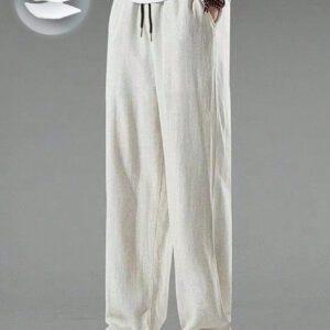 Manfinity Hypemode Pantalon ample pour hommes, taille élastique avec cordon de serrage et jambes droites, couleur unie