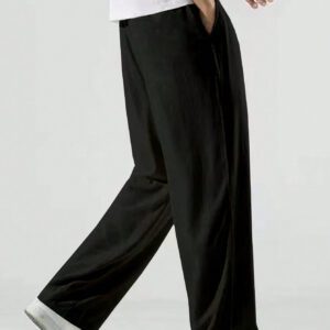 Manfinity Hypemode Pantalon ample pour hommes, taille élastique avec cordon de serrage et jambes droites, couleur unie