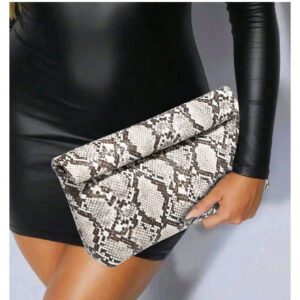 1 pièce Sac à main vintage minimaliste et rétro pour femme, imprimé serpent avec design tressé, pochette à perles, parfait pour les soirées et les fêtes, sac à main élégant pour femmes
