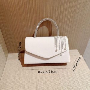 Sac botte léger, décontracté d'affaires avec décoration de strass, mini design à cordon. Sac transparent avec perles fausses, sac de soirée élégant et raffiné. Luxe discret avec strass, parfait pour les fêtes, les femmes, les mariées. Idéal pour les fêtes, les dîners/banquets, les tenues de Noël et du Nouvel An. S'assortit parfaitement avec les robes de fête pour femmes.