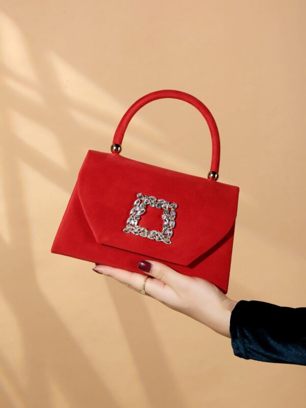 Sac seau décoré de strass, style décontracté d'affaires, conception à cordon coulissant, sac transparent avec perles, sac de soirée glamour, élégant, exquis, luxe discret avec strass, parfait pour la fête, le dîner/banquet, le réveillon de Noël, femme, mariée – Image 3
