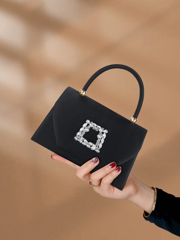 Sac seau décoré de strass, style décontracté d'affaires, conception à cordon coulissant, sac transparent avec perles, sac de soirée glamour, élégant, exquis, luxe discret avec strass, parfait pour la fête, le dîner/banquet, le réveillon de Noël, femme, mariée – Image 6