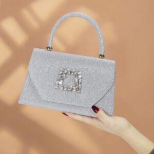 Sac seau décoré de strass, style décontracté d'affaires, conception à cordon coulissant, sac transparent avec perles, sac de soirée glamour, élégant, exquis, luxe discret avec strass, parfait pour la fête, le dîner/banquet, le réveillon de Noël, femme, mariée