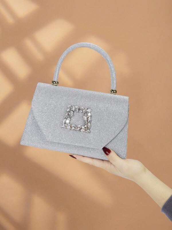 Sac seau décoré de strass, style décontracté d'affaires, conception à cordon coulissant, sac transparent avec perles, sac de soirée glamour, élégant, exquis, luxe discret avec strass, parfait pour la fête, le dîner/banquet, le réveillon de Noël, femme, mariée – Image 7