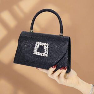 Sac seau décoré de strass, style décontracté d'affaires, conception à cordon coulissant, sac transparent avec perles, sac de soirée glamour, élégant, exquis, luxe discret avec strass, parfait pour la fête, le dîner/banquet, le réveillon de Noël, femme, mariée