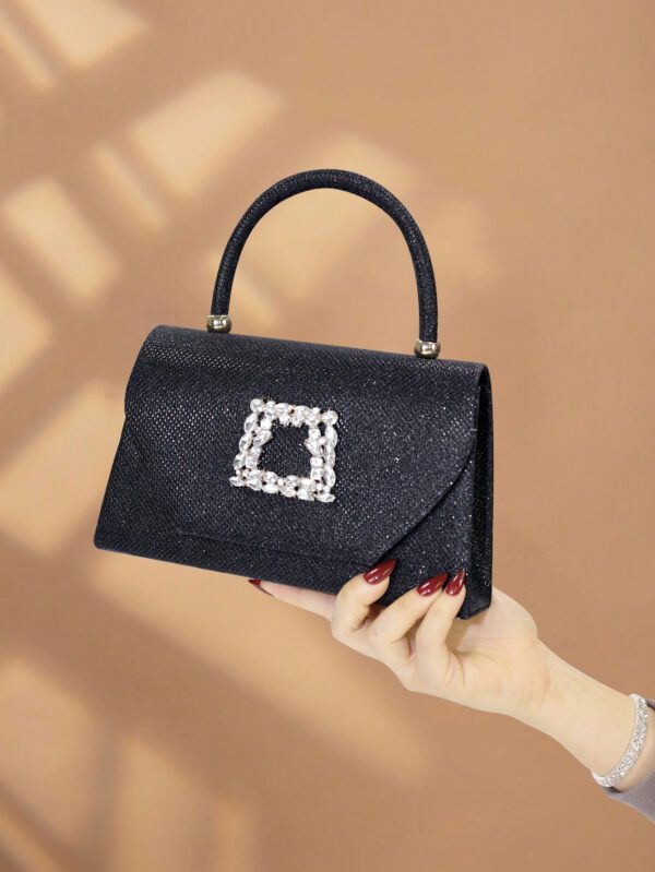 Sac seau décoré de strass, style décontracté d'affaires, conception à cordon coulissant, sac transparent avec perles, sac de soirée glamour, élégant, exquis, luxe discret avec strass, parfait pour la fête, le dîner/banquet, le réveillon de Noël, femme, mariée – Image 8