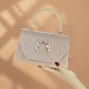 Sac seau décoré de strass, style décontracté d'affaires, conception à cordon coulissant, sac transparent avec perles, sac de soirée glamour, élégant, exquis, luxe discret avec strass, parfait pour la fête, le dîner/banquet, le réveillon de Noël, femme, mariée