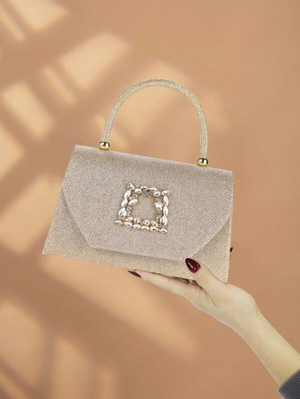 Sac seau décoré de strass, style décontracté d'affaires, conception à cordon coulissant, sac transparent avec perles, sac de soirée glamour, élégant, exquis, luxe discret avec strass, parfait pour la fête, le dîner/banquet, le réveillon de Noël, femme, mariée – Image 9