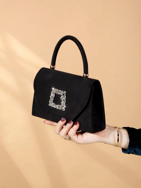 Sac seau décoré de strass, style décontracté d'affaires, conception à cordon coulissant, sac transparent avec perles, sac de soirée glamour, élégant, exquis, luxe discret avec strass, parfait pour la fête, le dîner/banquet, le réveillon de Noël, femme, mariée – Image 10