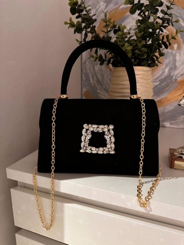 Sac seau décoré de strass, style décontracté d'affaires, conception à cordon coulissant, sac transparent avec perles, sac de soirée glamour, élégant, exquis, luxe discret avec strass, parfait pour la fête, le dîner/banquet, le réveillon de Noël, femme, mariée – Image 15