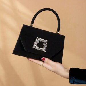 Sac seau décoré de strass, style décontracté d'affaires, conception à cordon coulissant, sac transparent avec perles, sac de soirée glamour, élégant, exquis, luxe discret avec strass, parfait pour la fête, le dîner/banquet, le réveillon de Noël, femme, mariée
