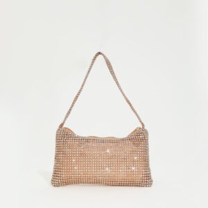 1 pièce Sac de soirée en plastique couleur champagne avec décorations de strass et fermeture éclair pour fêtes, fonctions et mariages