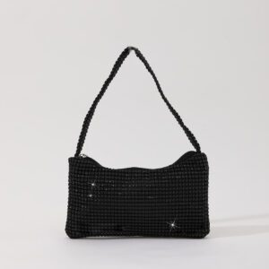 1 pièce Sac de soirée en plastique couleur champagne avec décorations de strass et fermeture éclair pour fêtes, fonctions et mariages