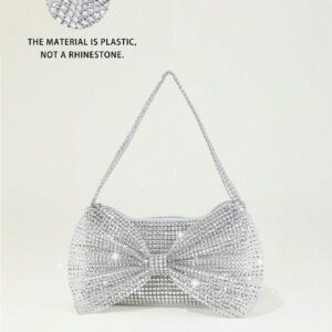 1 pièce Sac de soirée en plastique couleur champagne avec décorations de strass et fermeture éclair pour fêtes, fonctions et mariages