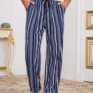 Manfinity KASUA Pantalon casual droit à taille avec cordon de serrage et poches rayées pour hommes