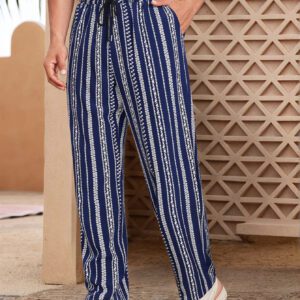 Manfinity KASUA Pantalon casual droit à taille avec cordon de serrage et poches rayées pour hommes