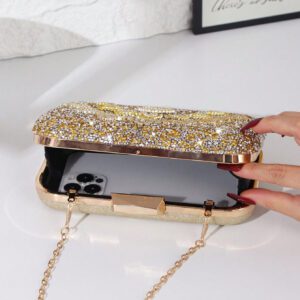 Sac pochette plissé doré brillant, sac de soirée de luxe avec décoration de chaîne diamantée. Convient pour les robes, les mariages romantiques, les fêtes, les boîtes de nuit, la Saint-Valentin et les cadeaux d'anniversaire