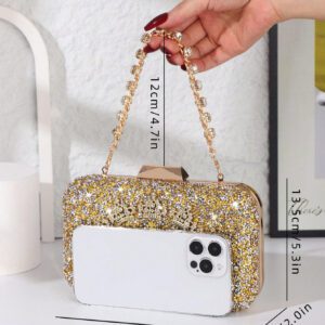 Sac pochette plissé doré brillant, sac de soirée de luxe avec décoration de chaîne diamantée. Convient pour les robes, les mariages romantiques, les fêtes, les boîtes de nuit, la Saint-Valentin et les cadeaux d'anniversaire