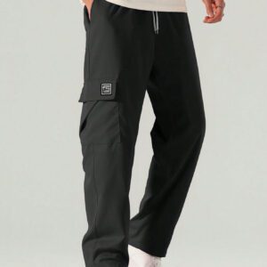 Manfinity Hypemode Pantalon Cargo Ample Pour Homme Avec Détail De Patch De Lettre, Poches À Rabat Et Cordon De Serrage Latéral À La Taille