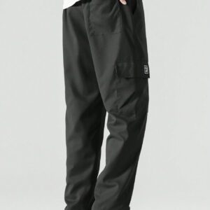 Manfinity Hypemode Pantalon Cargo Ample Pour Homme Avec Détail De Patch De Lettre, Poches À Rabat Et Cordon De Serrage Latéral À La Taille