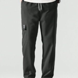 Manfinity Hypemode Pantalon Cargo Ample Pour Homme Avec Détail De Patch De Lettre, Poches À Rabat Et Cordon De Serrage Latéral À La Taille