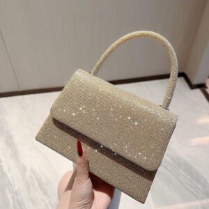 Moonlit EveBag Glamoureux, Élégant, Exquis, Luxe Calme Paillettes Square Mini Sac avec chaîne pour femme, fille, mariée avec faux perles et strass, idéal pour soirée, mariage, bal, diner/banquet