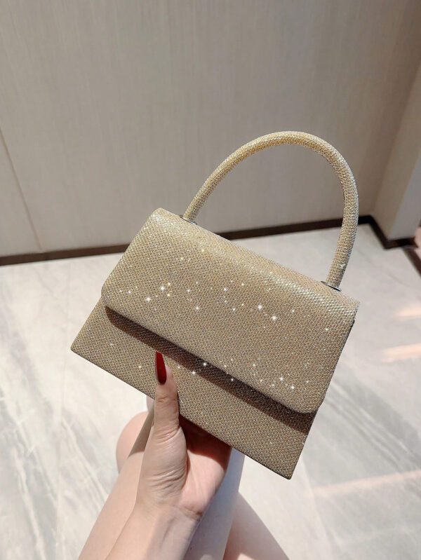 Moonlit EveBag Glamoureux, Élégant, Exquis, Luxe Calme Paillettes Square Mini Sac avec chaîne pour femme, fille, mariée avec faux perles et strass, idéal pour soirée, mariage, bal, diner/banquet