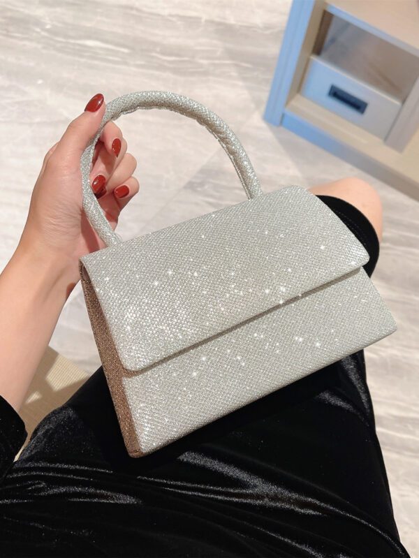 Moonlit EveBag Glamoureux, Élégant, Exquis, Luxe Calme Paillettes Square Mini Sac avec chaîne pour femme, fille, mariée avec faux perles et strass, idéal pour soirée, mariage, bal, diner/banquet – Image 2