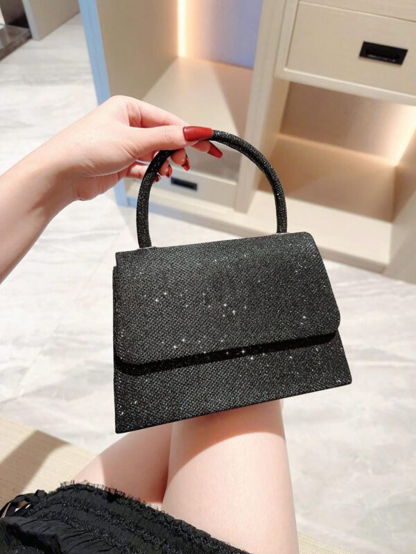 Moonlit EveBag Glamoureux, Élégant, Exquis, Luxe Calme Paillettes Square Mini Sac avec chaîne pour femme, fille, mariée avec faux perles et strass, idéal pour soirée, mariage, bal, diner/banquet – Image 4
