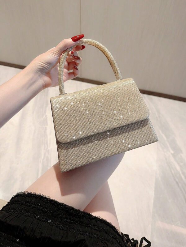 Moonlit EveBag Glamoureux, Élégant, Exquis, Luxe Calme Paillettes Square Mini Sac avec chaîne pour femme, fille, mariée avec faux perles et strass, idéal pour soirée, mariage, bal, diner/banquet – Image 5