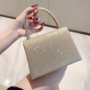 Moonlit EveBag Glamoureux, Élégant, Exquis, Luxe Calme Paillettes Square Mini Sac avec chaîne pour femme, fille, mariée avec faux perles et strass, idéal pour soirée, mariage, bal, diner/banquet