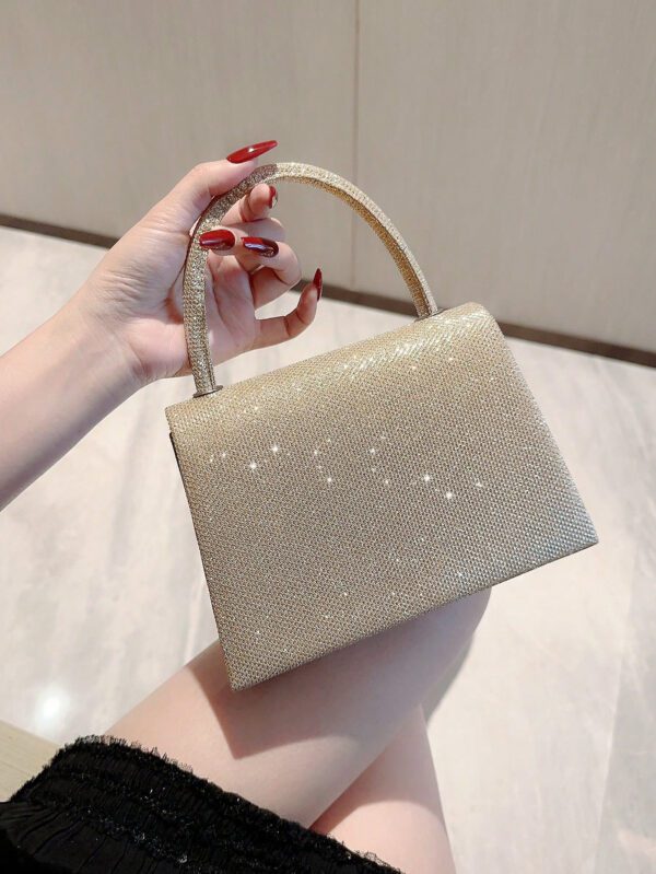 Moonlit EveBag Glamoureux, Élégant, Exquis, Luxe Calme Paillettes Square Mini Sac avec chaîne pour femme, fille, mariée avec faux perles et strass, idéal pour soirée, mariage, bal, diner/banquet – Image 6