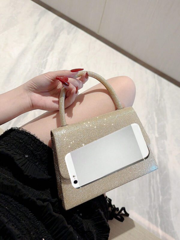 Moonlit EveBag Glamoureux, Élégant, Exquis, Luxe Calme Paillettes Square Mini Sac avec chaîne pour femme, fille, mariée avec faux perles et strass, idéal pour soirée, mariage, bal, diner/banquet – Image 8