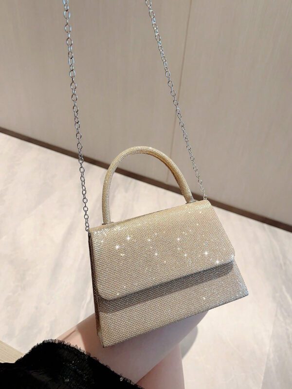 Moonlit EveBag Glamoureux, Élégant, Exquis, Luxe Calme Paillettes Square Mini Sac avec chaîne pour femme, fille, mariée avec faux perles et strass, idéal pour soirée, mariage, bal, diner/banquet – Image 9