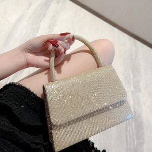 Moonlit EveBag Glamoureux, Élégant, Exquis, Luxe Calme Paillettes Square Mini Sac avec chaîne pour femme, fille, mariée avec faux perles et strass, idéal pour soirée, mariage, bal, diner/banquet
