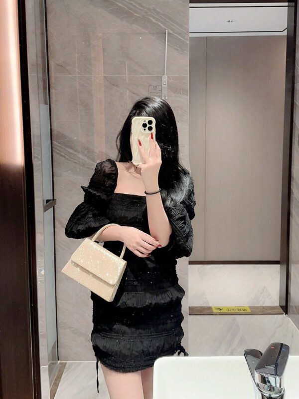 Moonlit EveBag Glamoureux, Élégant, Exquis, Luxe Calme Paillettes Square Mini Sac avec chaîne pour femme, fille, mariée avec faux perles et strass, idéal pour soirée, mariage, bal, diner/banquet – Image 11