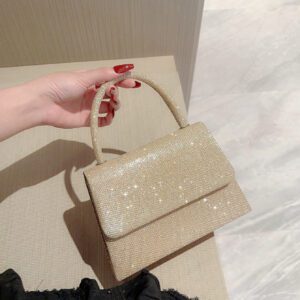 Moonlit EveBag Glamoureux, Élégant, Exquis, Luxe Calme Paillettes Square Mini Sac avec chaîne pour femme, fille, mariée avec faux perles et strass, idéal pour soirée, mariage, bal, diner/banquet