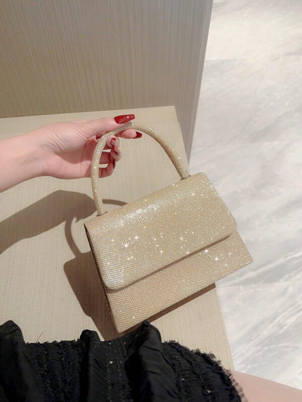 Moonlit EveBag Glamoureux, Élégant, Exquis, Luxe Calme Paillettes Square Mini Sac avec chaîne pour femme, fille, mariée avec faux perles et strass, idéal pour soirée, mariage, bal, diner/banquet – Image 13