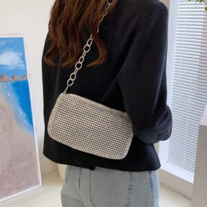 Pochette À Bandoulière En Strass Avec Sangle De Chaîne, Sac De Soirée À Fermeture À Glissière À La Mode, Sac Bandoulière De Haute Qualité Avec Texture