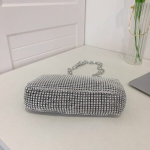 Pochette À Bandoulière En Strass Avec Sangle De Chaîne, Sac De Soirée À Fermeture À Glissière À La Mode, Sac Bandoulière De Haute Qualité Avec Texture