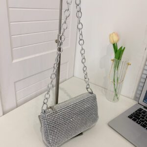 Pochette À Bandoulière En Strass Avec Sangle De Chaîne, Sac De Soirée À Fermeture À Glissière À La Mode, Sac Bandoulière De Haute Qualité Avec Texture