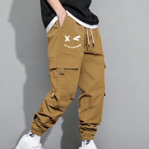 Manfinity Hypemode Pantalon cargo pour hommes avec poche rabattable avec graphique, cordon de serrage à la taille