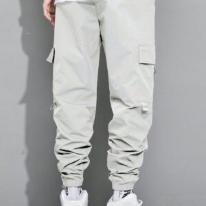 Manfinity Hypemode Pantalon cargo pour hommes avec poche rabattable avec graphique, cordon de serrage à la taille