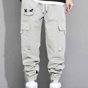 Manfinity Hypemode Pantalon cargo pour hommes avec poche rabattable avec graphique, cordon de serrage à la taille