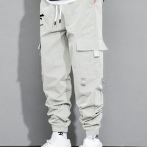 Manfinity Hypemode Pantalon cargo pour hommes avec poche rabattable avec graphique, cordon de serrage à la taille