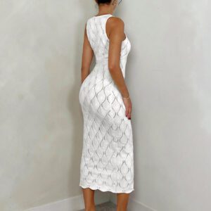 Glamine Robe-pull à encolure ronde texturée, ajustée et sans manches pour femmes, printemps/été, Saint-Valentin, robes blanches pour femmes, robes élégantes pour femmes