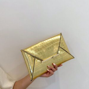 1 pièce Sac de soirée d'embrayage en PU doré, sac à main chic de style enveloppe pour le rendez-vous des dames