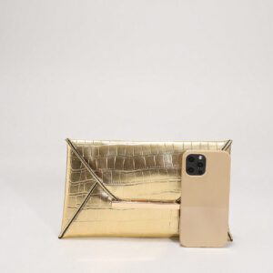 1 pièce Sac de soirée d'embrayage en PU doré, sac à main chic de style enveloppe pour le rendez-vous des dames